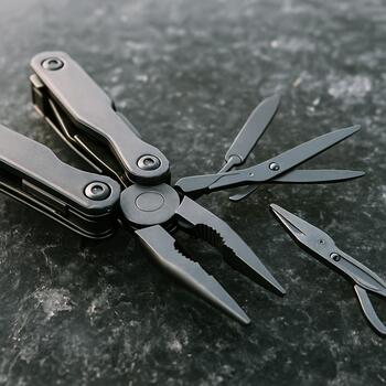 Small tool roll with pliers and line cutters laid out on the ice