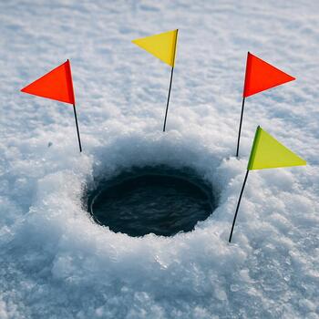 Bright flags marking a few selected ice holes