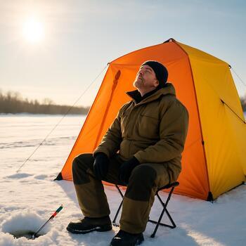 Angler standing outside the shelter taking a short breathing break