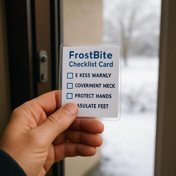 Ice kit checklist card taped beside a front door