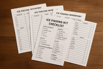 Several ice kit checklist cards fanned out on a table